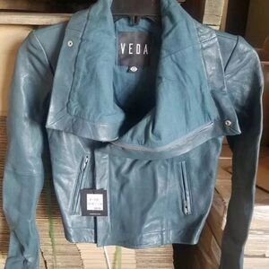 VEDA Women's Teal Leather Jacket Size S